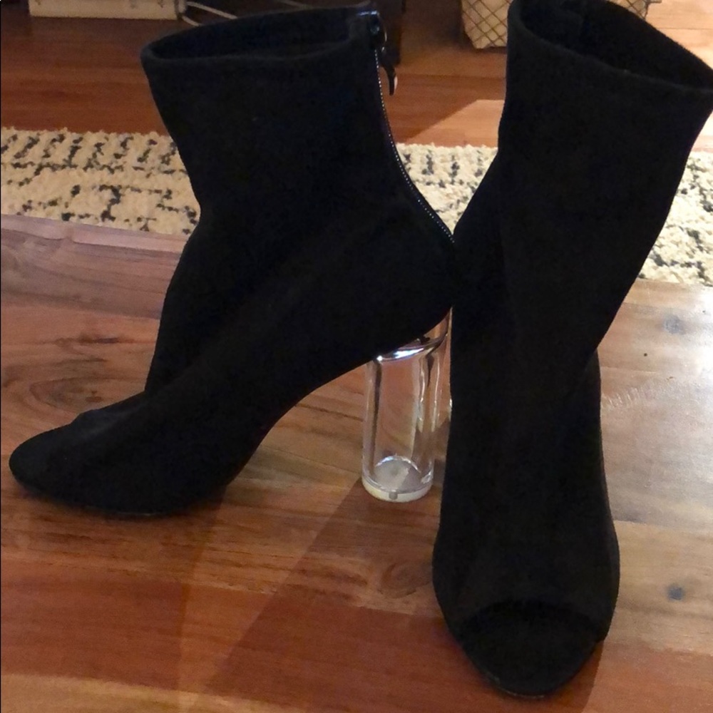 Peep Toe Black Heeled Booties
